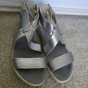 ECCO Damara Silver Slip On Crisscross Gladiator Sandals